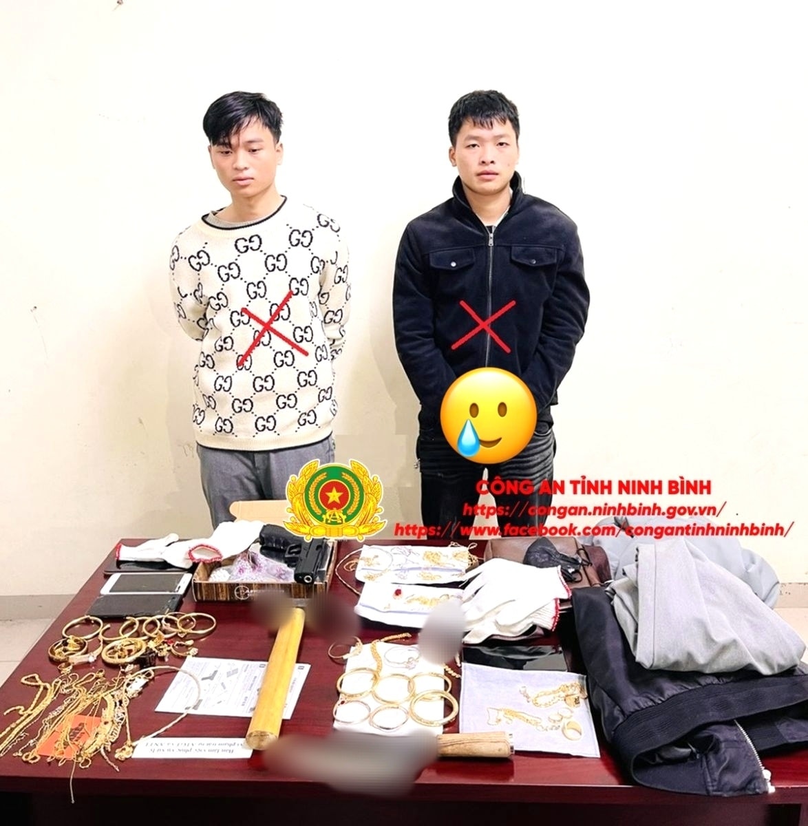 Công an tỉnh Ninh Bình truy bắt nhanh 2 đối tượng cướp tiệm vàng Hồng Ngát ở phường Duy Tiên sau 40 giờ gây án