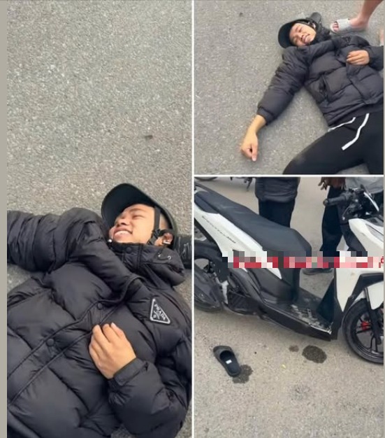 VIDEO ông cháu ngã ra đường nằm nhưng vẫn cười tại Mỹ Đình