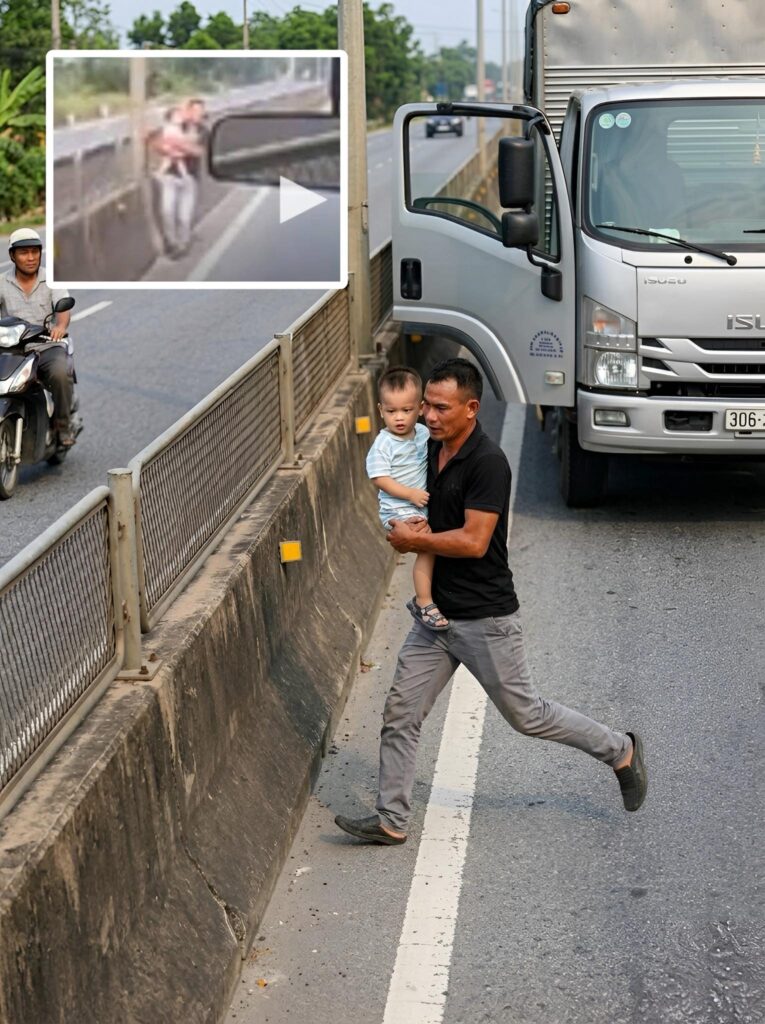 Khoảnh khắc sinh tử trên Quốc lộ 1: Tài xế dừng xe lao ra cứu bé giữa dòng xe